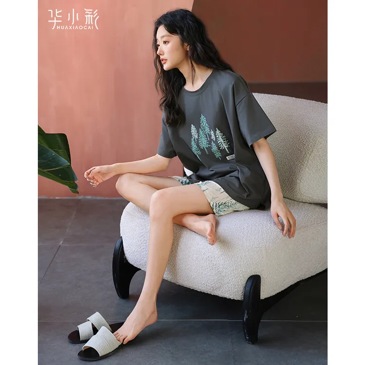 睡衣女夏季凉感莫代尔棉短袖短裤休闲宽松套头外穿家居服夏天套装