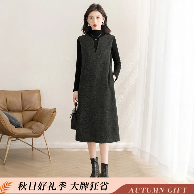 丝柏舍2025秋装新款女装复古修身显瘦中长款背心连衣裙S53R3983L