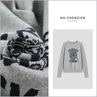 【黑黑家】秋季新款女士圆领套头款大字母简约百搭针织衫上衣