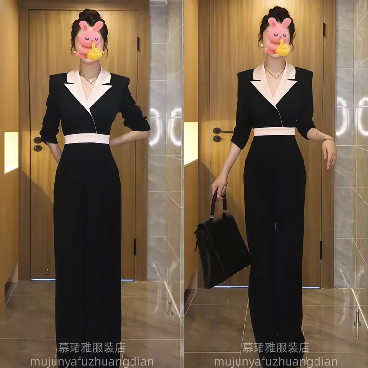 黑色气质时尚名媛连体裤2025春秋新款连身裤高级长裤连衣裤女装春