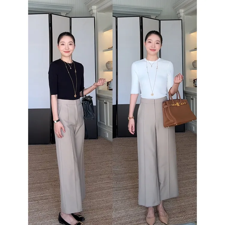 郭九九呢 天丝简约修身显瘦中袖打底针织衫直筒休闲裤 G925Z01907