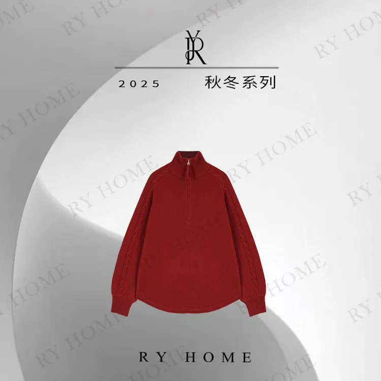 【容雨RYHOME】100%绵羊毛简约加厚高领半拉链麻花针织衫253M3206