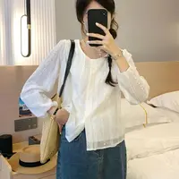 0264大码法式蕾丝长袖衬衫女秋季设计感韩系减龄洋气娃娃衫上衣