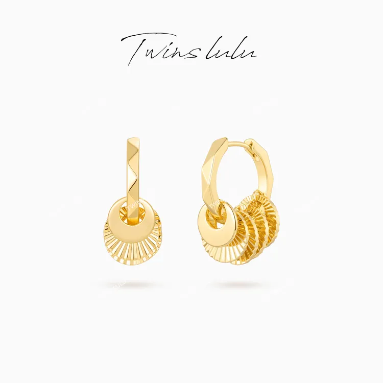 TWINS LULU 流光风 秋上新 精致肌理感圆牌耳环TSL2945
