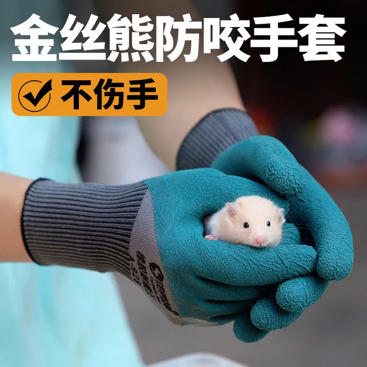 金丝熊防咬手套宠物防抓防咬手互动加厚防滑软胶橡胶透气户外男女