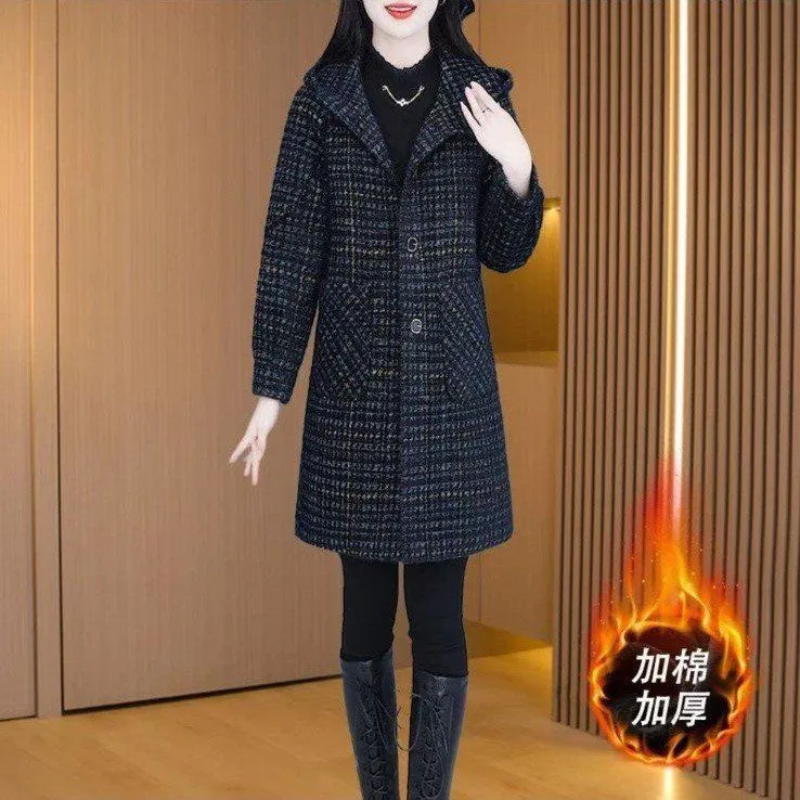 秋冬季新款高贵中长洋气减龄棉服外套时尚女装水晶绒加棉加厚毛呢