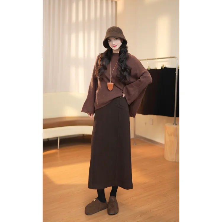 广岛丨2025冬季新款绵羊毛A字中长裙弹力舒适保暖显瘦气质半身裙