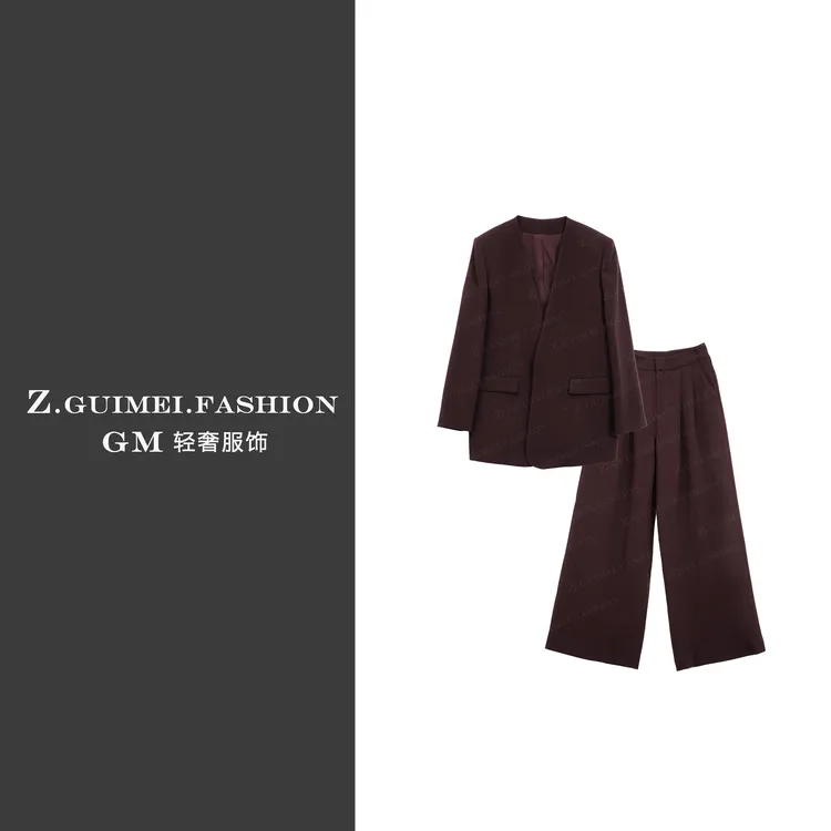 【肆姐高定】极简风时尚廓形剪裁利落无领西服套装XY3157