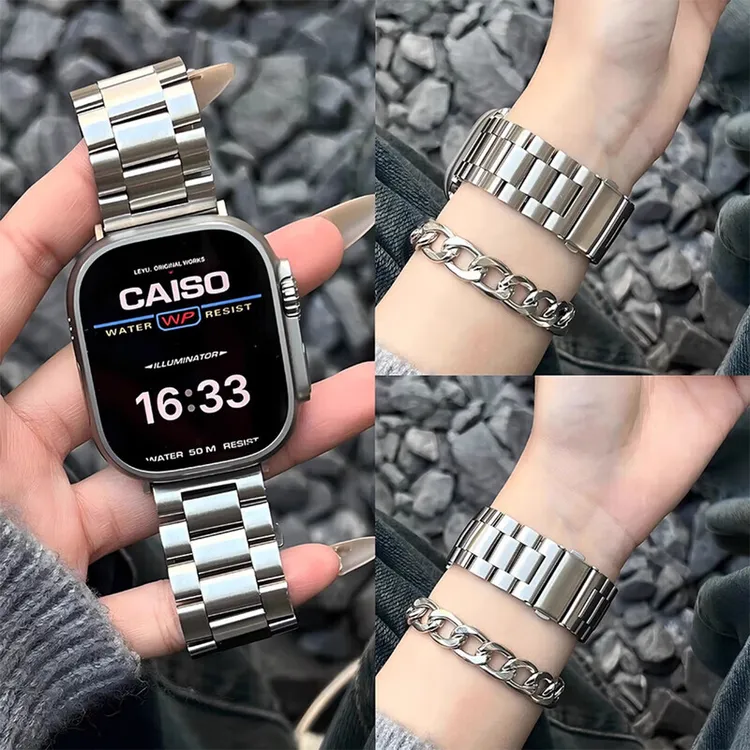 适用小米手环9pro精钢表带8pro金属三珠红米watch5/4高级腕带男女