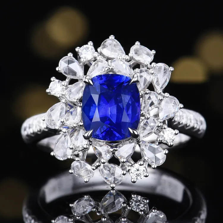 18K金天然无烧矢车菊蓝宝石戒指(两用款/不含链）气质