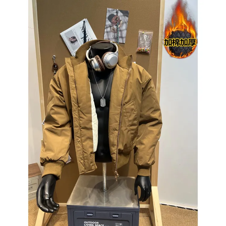 美式bomber飞行员棉衣夹克男款秋冬加棉加厚cleanfit廓形短款外套