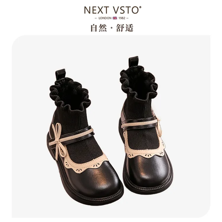 英国NEXT VSTO女童马丁短靴冬季新款时髦小女孩加绒保暖公主袜靴