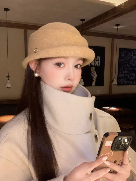 赫本风优雅毛呢礼帽女秋冬气质高级感针织渔夫帽保暖百搭千金帽子