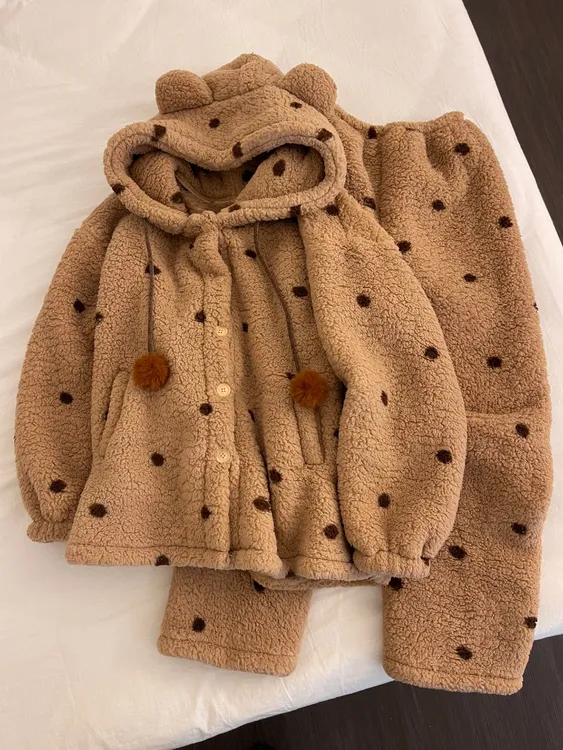 韩系可爱波点珊瑚绒睡衣女2025秋冬季保暖宽松家居服可外穿套装女