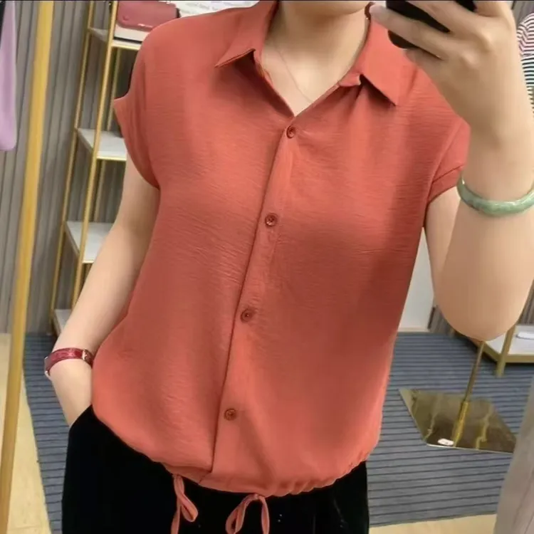 新款短袖225夏季新中式肚休闲开衫色衬衫上衣女