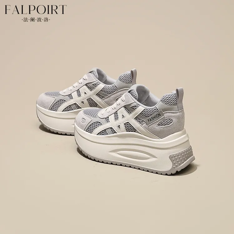 FALPOIRT灰色网面阿甘鞋女款显脚小厚底增高不累脚休闲运动老爹鞋