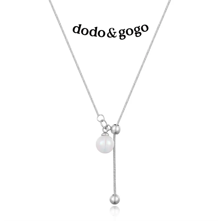DODOGOGO 钛钢仿珍珠吊坠 简约抽拉项链气质时尚百搭简约可调节链
