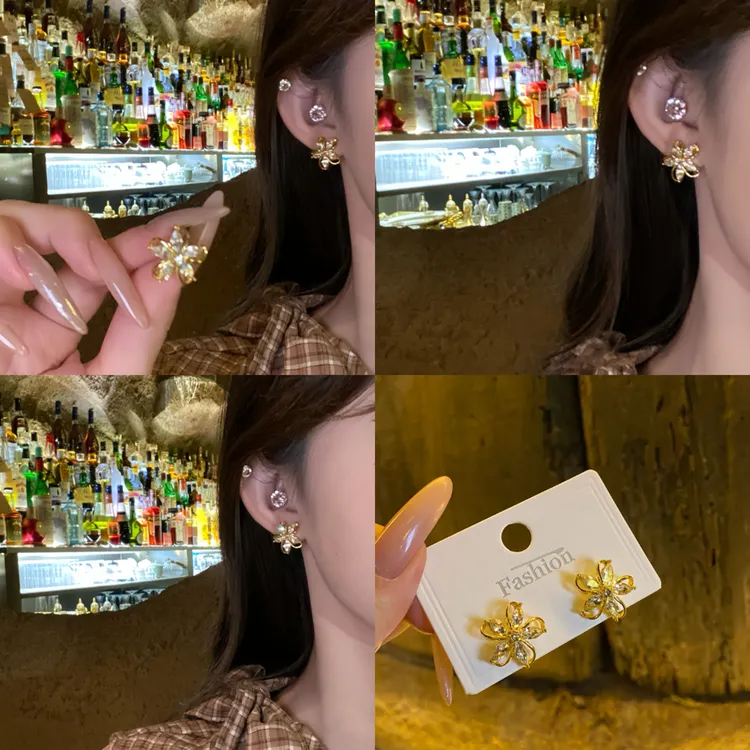 铜合金耳饰 新款风车花朵耳钉小巧精致镶锆石耳环高级感饰品耳饰