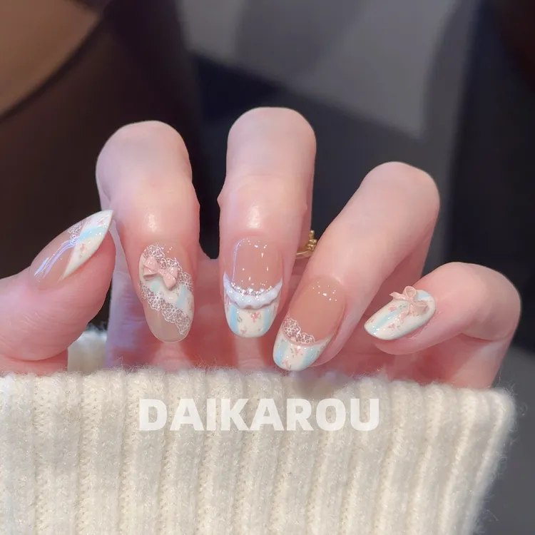 花结奶泡 黛卡柔 预售 新甲型 此度 中椭圆 长椭圆手工穿戴甲10片