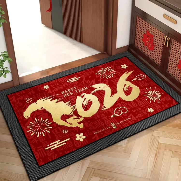 NKNX马年入户门口脚垫2026新款喜庆红色玄关耐磨耐脏防滑垫可定制