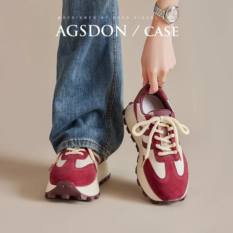 奥古狮登红色阿甘鞋女款2026新款春季厚底德训鞋时尚休闲运动鞋H