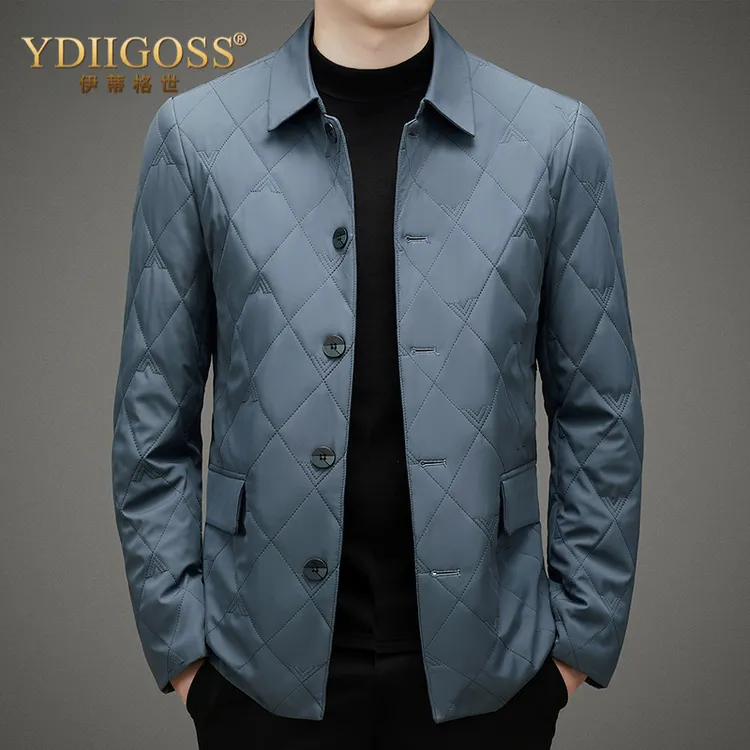 YDIIGOSS格子棉服男士冬季商务休闲翻领棉衣男中青年时尚装薄款棉