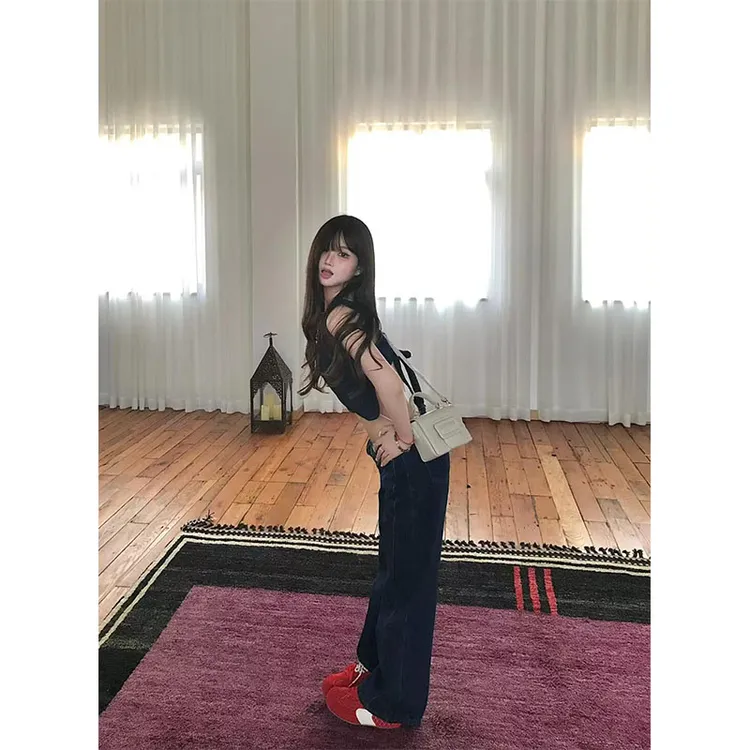 2025春夏季新款修身显瘦气质时尚设计感露背上衣休闲简约牛仔长裤