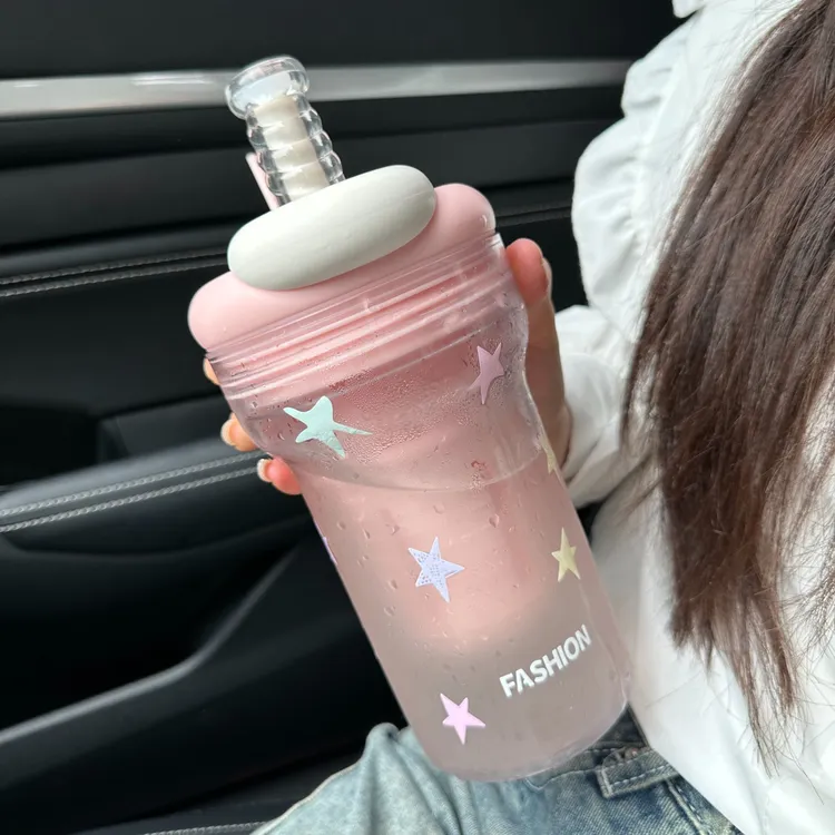 简约水杯女新款2025大容量夏天杯子ins可爱学生上学专用便携杯子