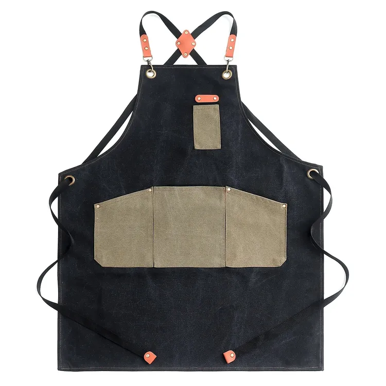 帆布围裙全棉家用厨房奶茶咖啡店透气耐磨工作服干活围腰定制logo