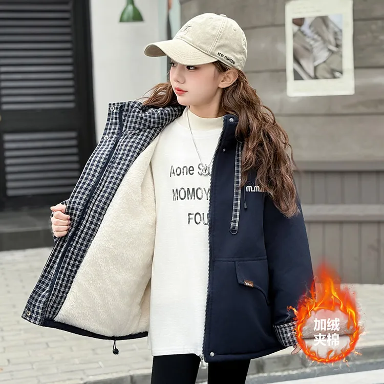 女童秋冬新款加绒夹棉加毛派克服棉衣2025新款休闲时尚韩版中大童