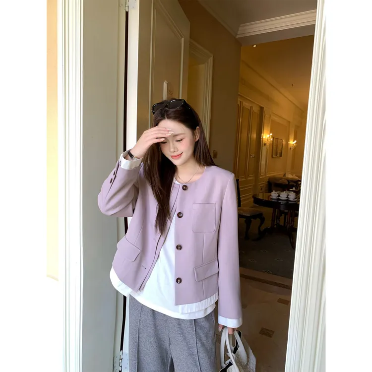 现货1064X大婉酱千千微胖定制秋季假两件拼接设计感西装外套上衣