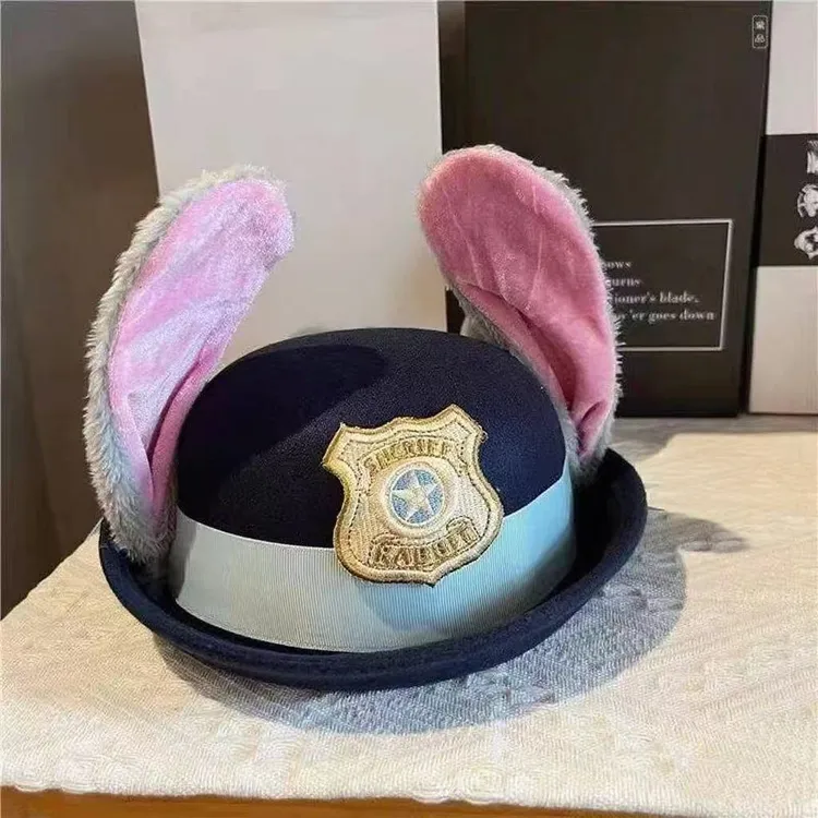 兔子警官帽子儿童COS卡通兔耳朵头饰女童洛丽塔裙装饰可爱朱迪帽