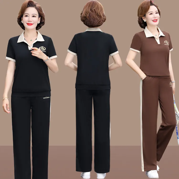 时尚妈妈夏装短袖恤40岁50中年运动套装女夏季新款休闲两件套女