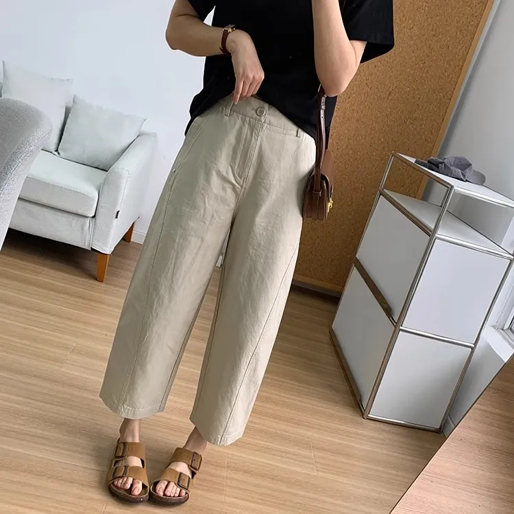 春夏新款百搭九分直筒奶奶裤女梨形身材高腰显瘦小个子阔腿休闲裤