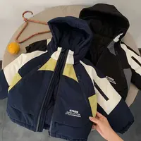 儿童棉服2025秋冬男童夹棉连帽外套宝宝小童加厚保暖拼色冲锋衣