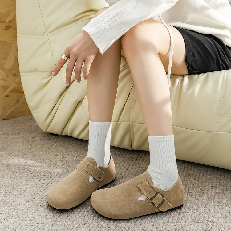 TPR(牛筋）工厂真皮大头鞋勃肯鞋法式复古源头内增高一脚蹬包头软