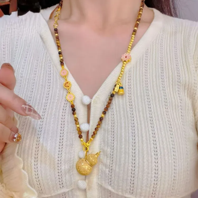 铜合金项链 新中式香囊葫芦项链女重工福禄毛衣链高级感衣服配饰