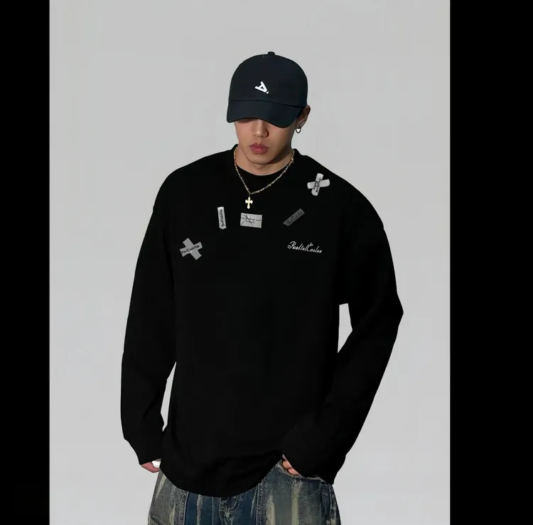 210-260g纯棉重磅美式潮牌港风宽松高级感男装长袖t恤秋冬设计感