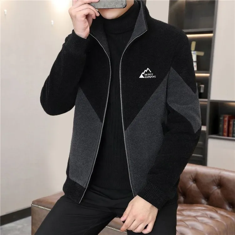 秋冬季男士外套立领短款风衣夹克高档毛呢外套男加厚拼色呢子大衣