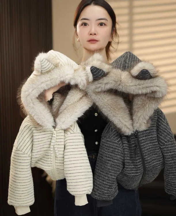 加棉加厚冬季新款条纹连帽加绒卫衣慵懒宽松 宝宝上衣男女童