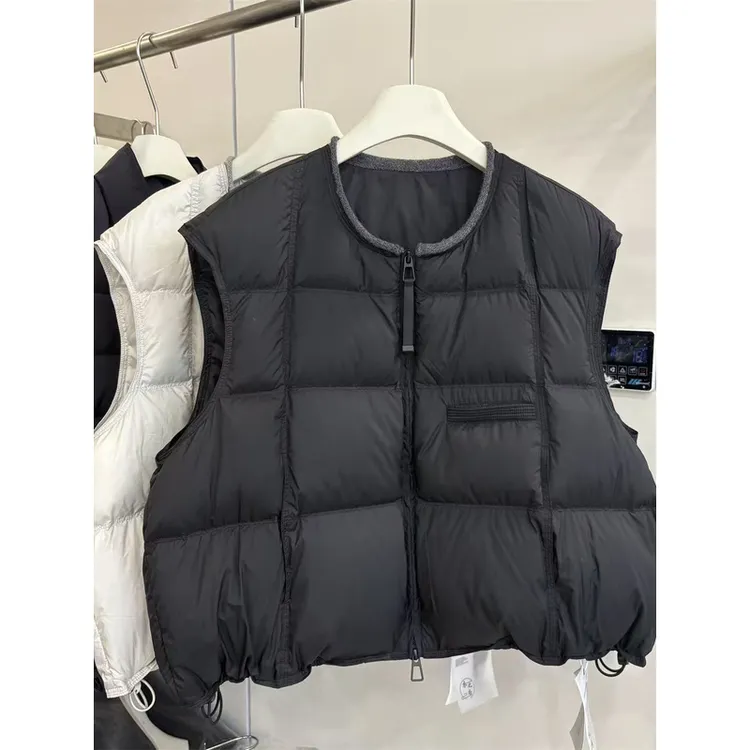 巨好看韩版宽松圆领短款白鸭绒马甲外套女2025冬季小个子保暖坎肩