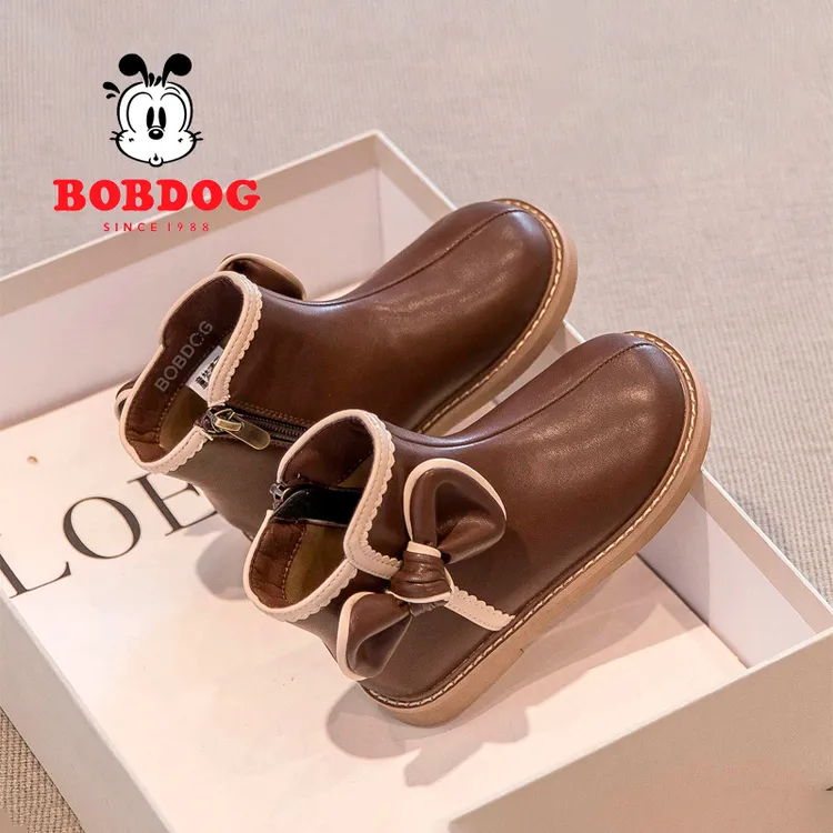 巴布豆女童靴子2025新款秋冬季儿童鞋公主短靴子马丁靴加绒小皮鞋