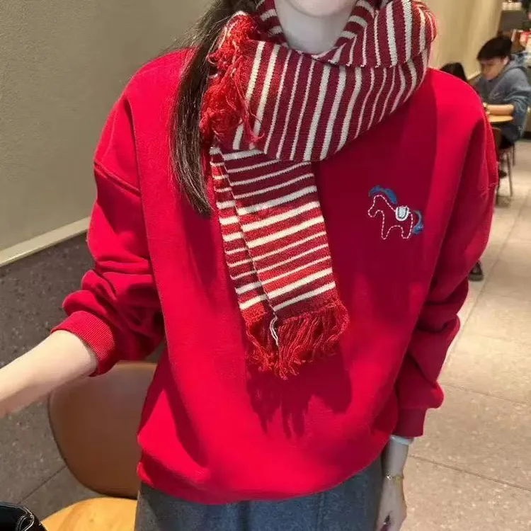 【马年推荐】新年款冬季加绒男女同款圆领卫衣-刺绣小马