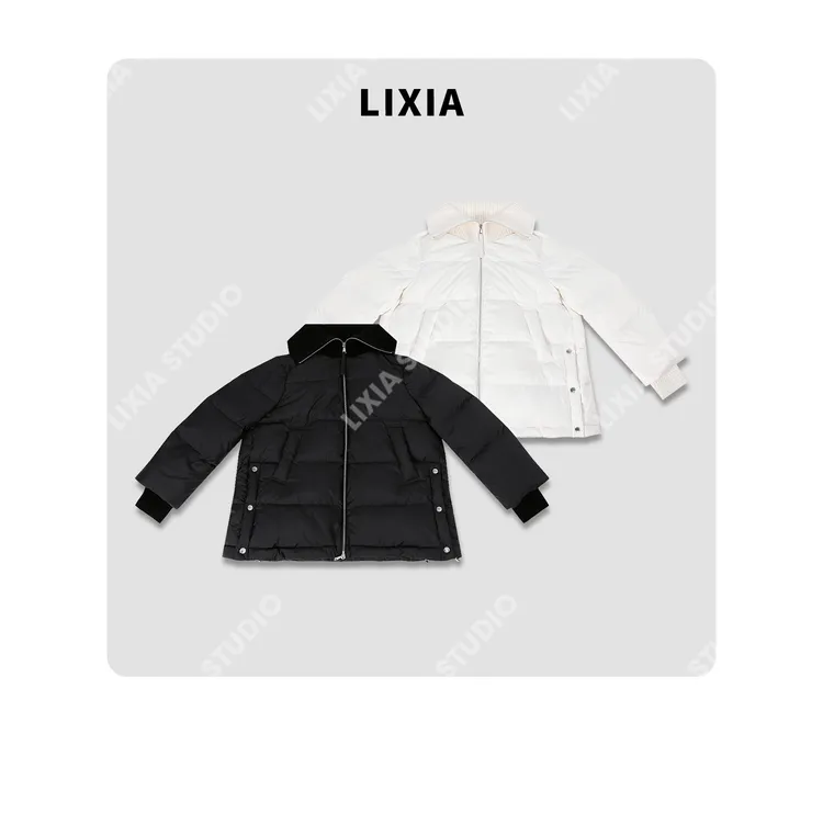 LIXIA【墨白岛屿】秋冬领袖含羊毛抗风保暖中长款白鹅绒服-D9883