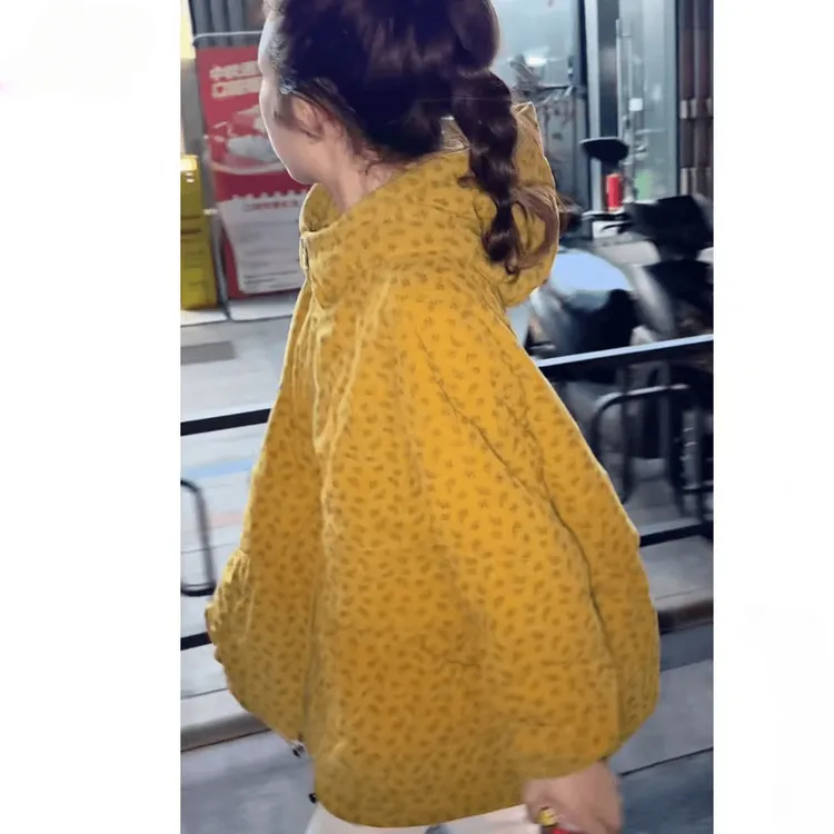 宽松女时尚连帽长袖棉衣棉服女保暖拼接常规厚款短外套