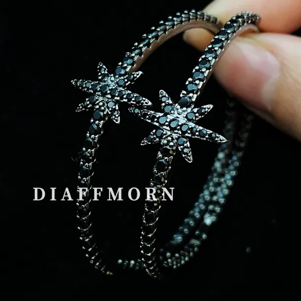 铜合金合成锆石耳饰 DFM《黑色星芒》小众设计轻奢高级感满钻耳圈