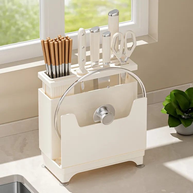 厨房刀架置物架多功能案板筷子筒锅盖菜板刀具台面一体沥水收纳架