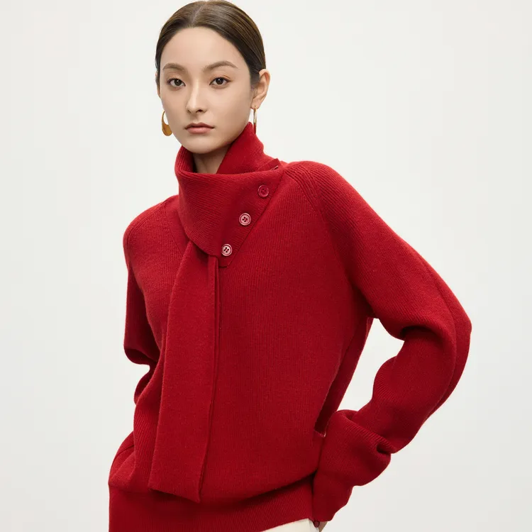 马克华菲女装韩系慵懒风短款宽松百搭设计感女保暖针织衫冬季新款