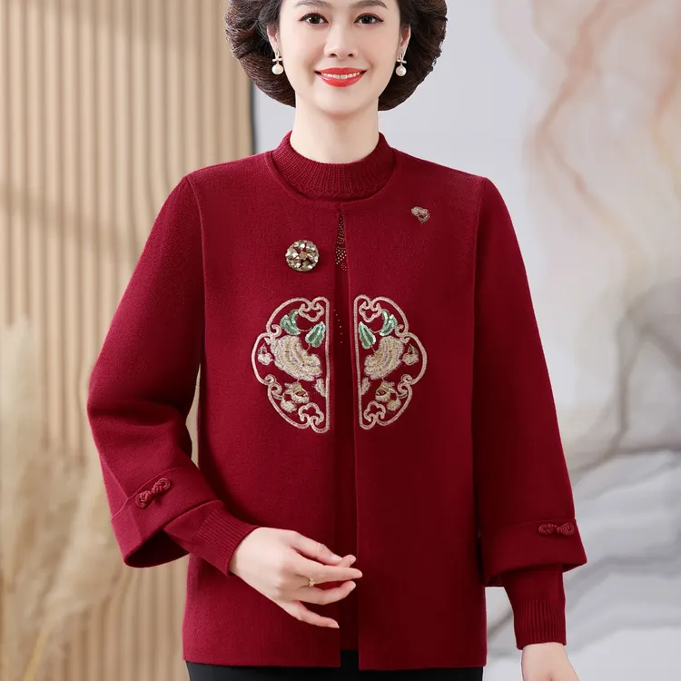 中老年人女装春秋款两件套装外套针织开衫妈妈装时尚气质高贵上衣
