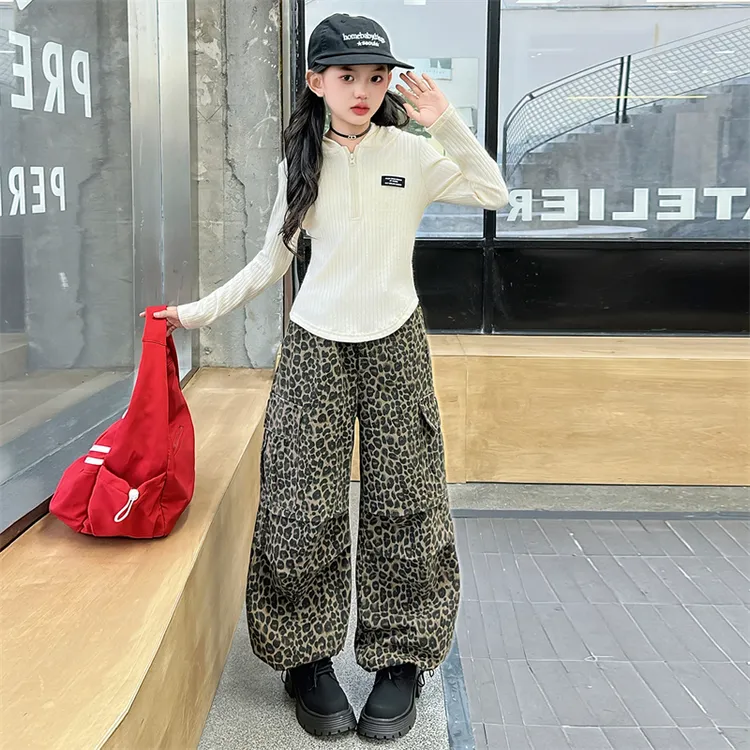 女童秋季连帽卫衣套装2025新款儿童时髦穿搭洋气宽松豹纹裤两件套